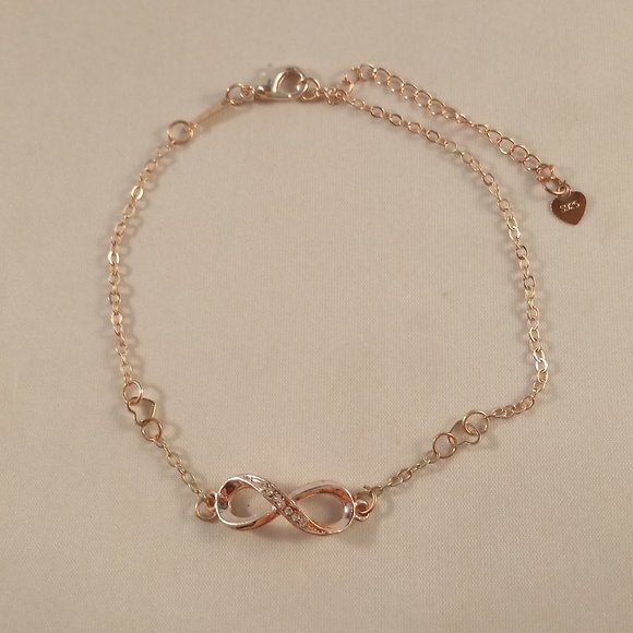 Rose Gold Sterling Silver Diamond Zircon Infinity Heart Bracelet Necklace 2p set - Picture 6 of 8
